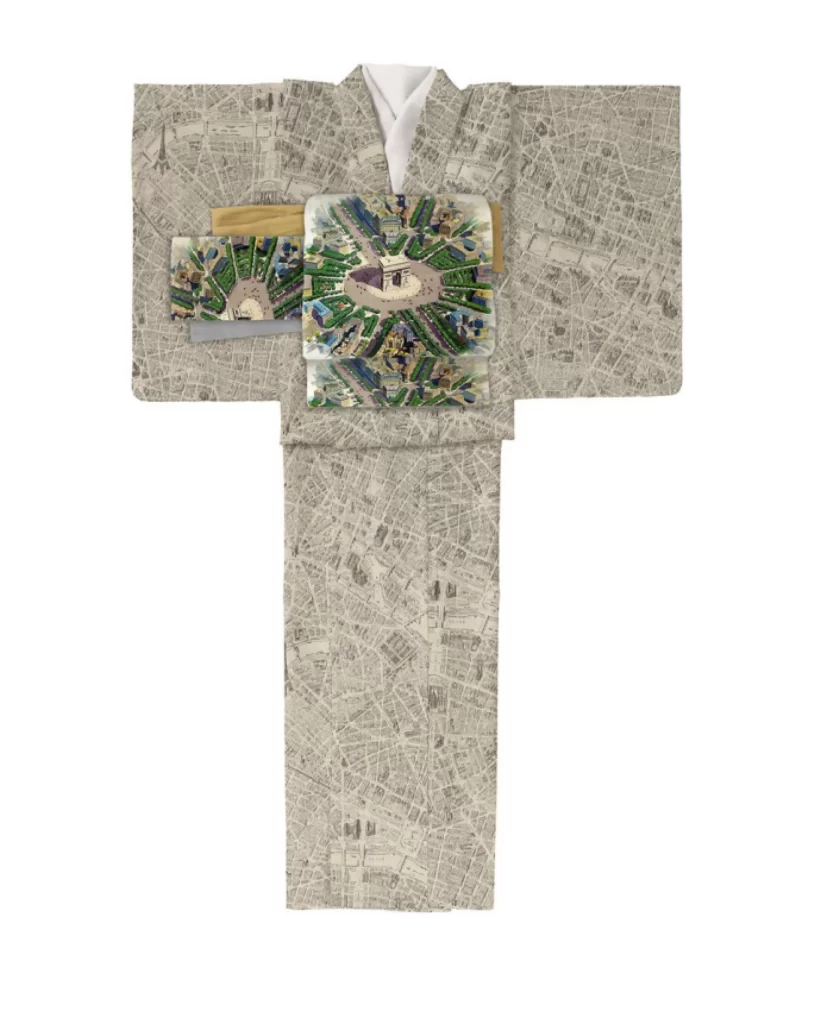 Green Map Pattern Kimono