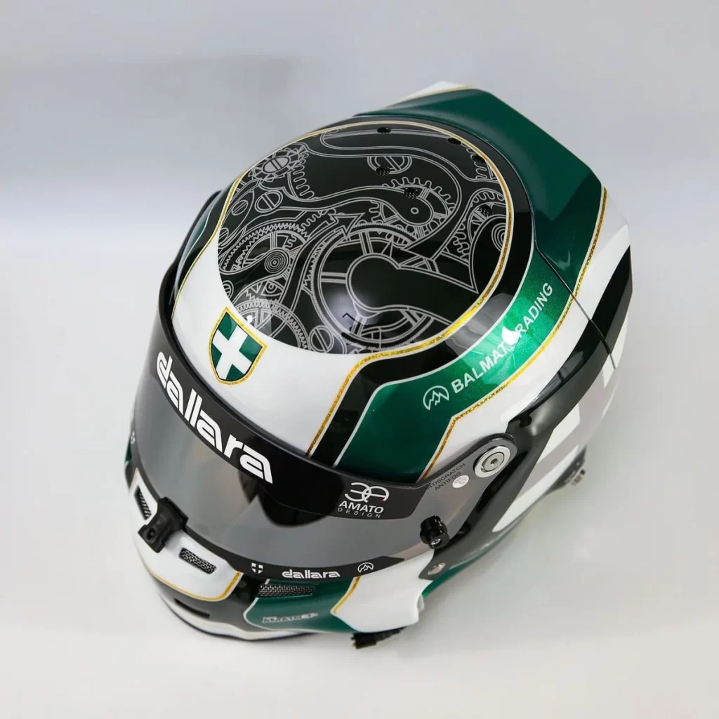 Green White Gold Mechanical Dallara Helmet Motorcycle
