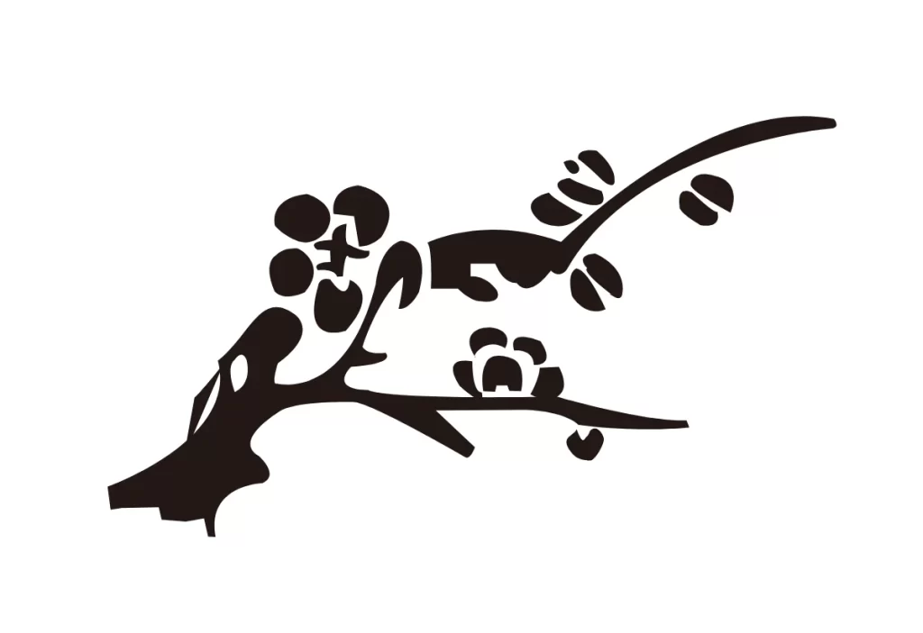Plum Blossom Branch Botanical Line Art Illustration