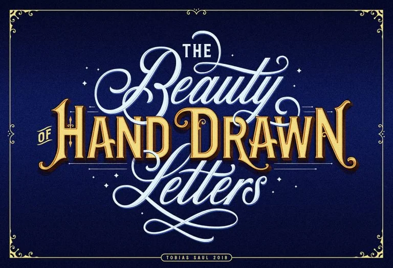 Hand Drawn Letters Blue Gold Typography
