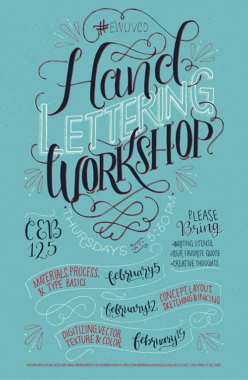 Hand Lettering Workshop Blue Red Poster
