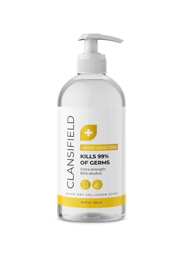 Hand Sanitizer Bottle Clear Pump Dispenser Yellow Label