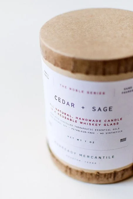Handmade Candle Glass Natural Cedar Sage