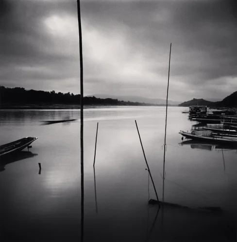 Harbor Boats Reflections Dramatic Atmospheric Mysterious