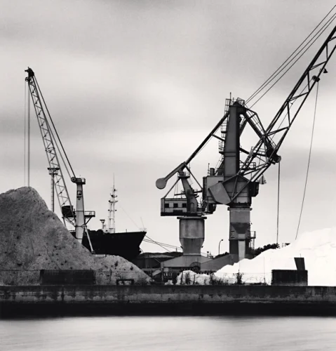 Harbor Industrial Cranes Monochrome High Contrast Dramatic