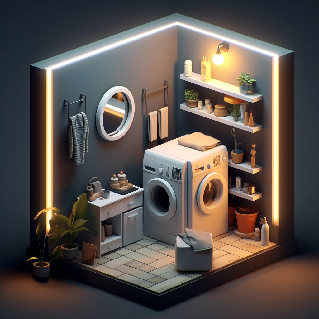 home room space indoor laundry machine isometric 3D model scene washing