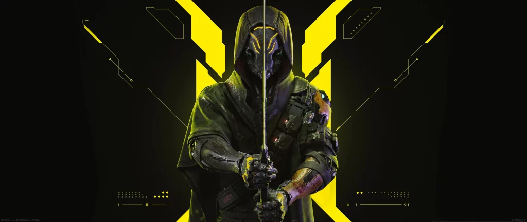 Hooded Figure Yellow Black Cyberpunk Futuristic