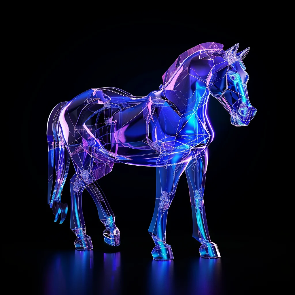 horse 3D blue transparent structure
