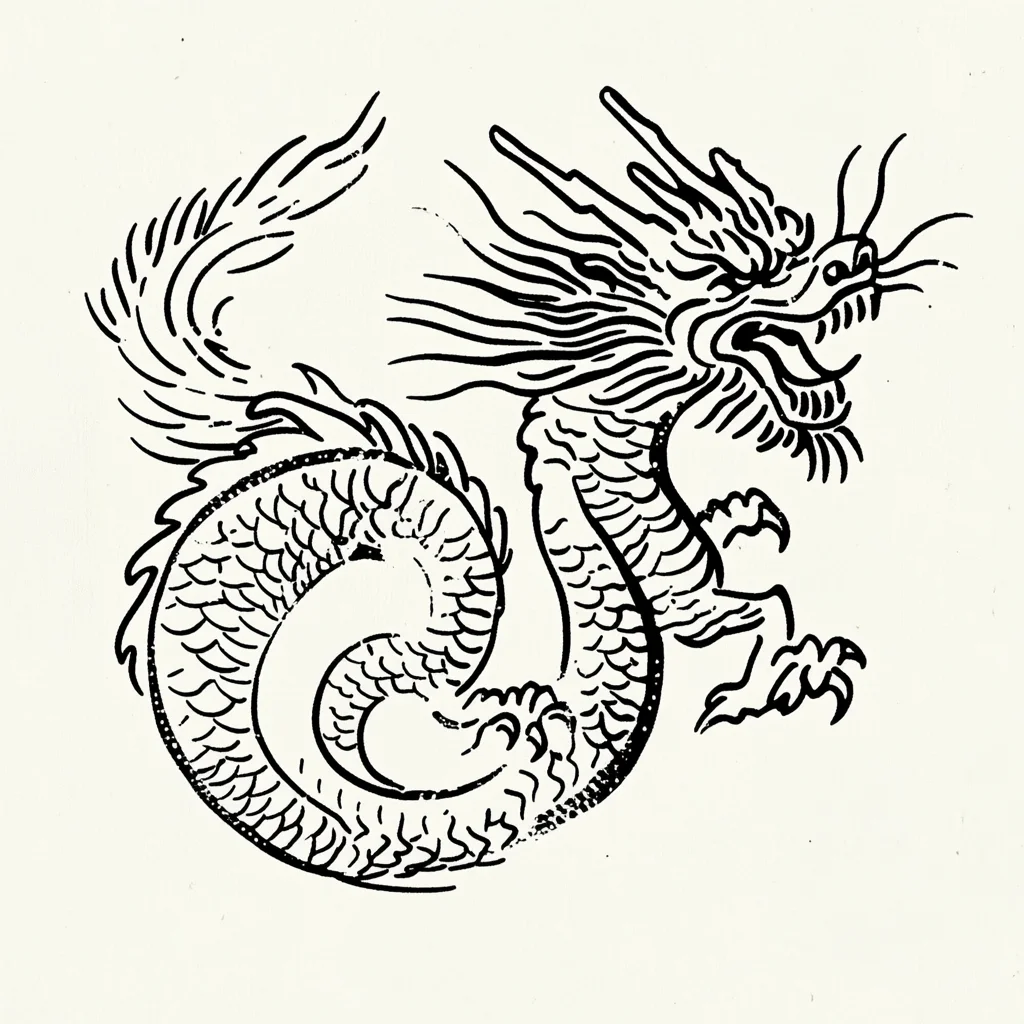 illustration black white Japanese dragon lines vector Chinese drawing and