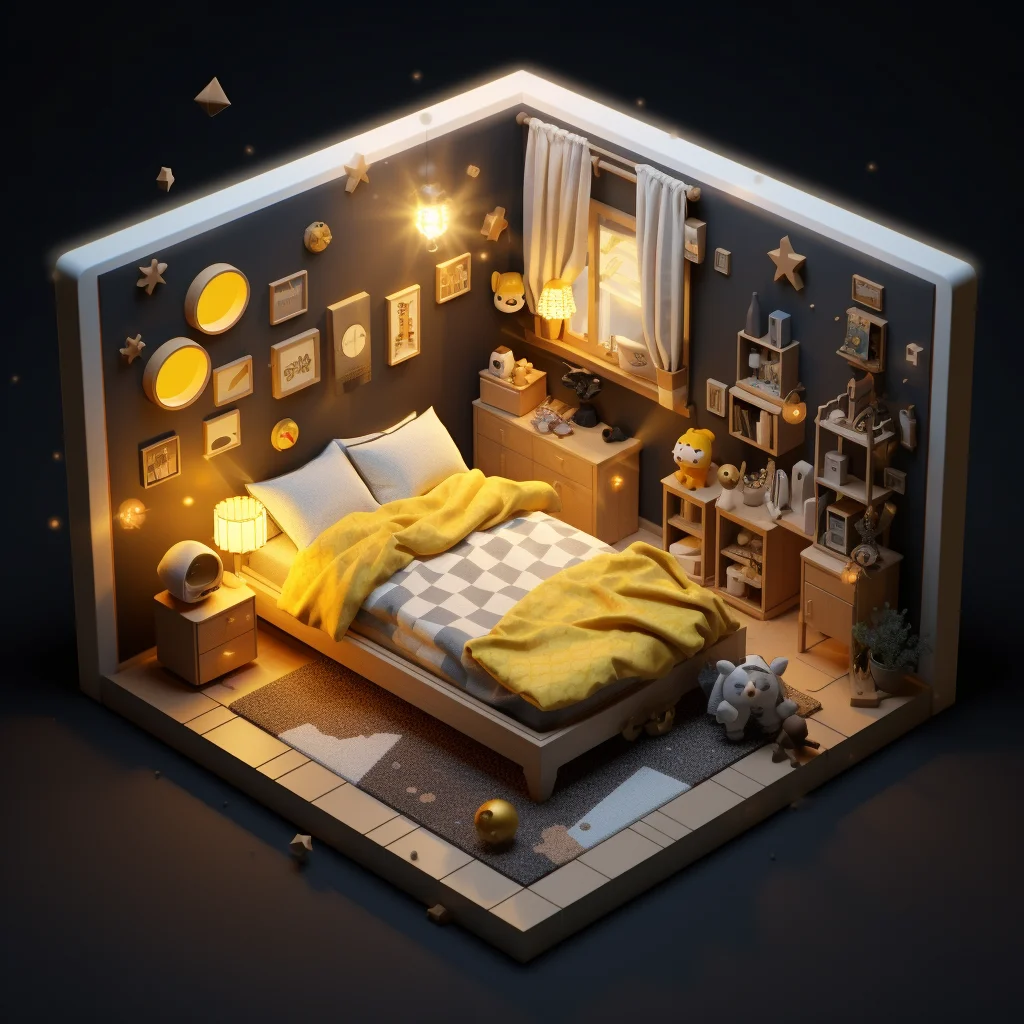 indoor scene bedroom home 3D space model isometric