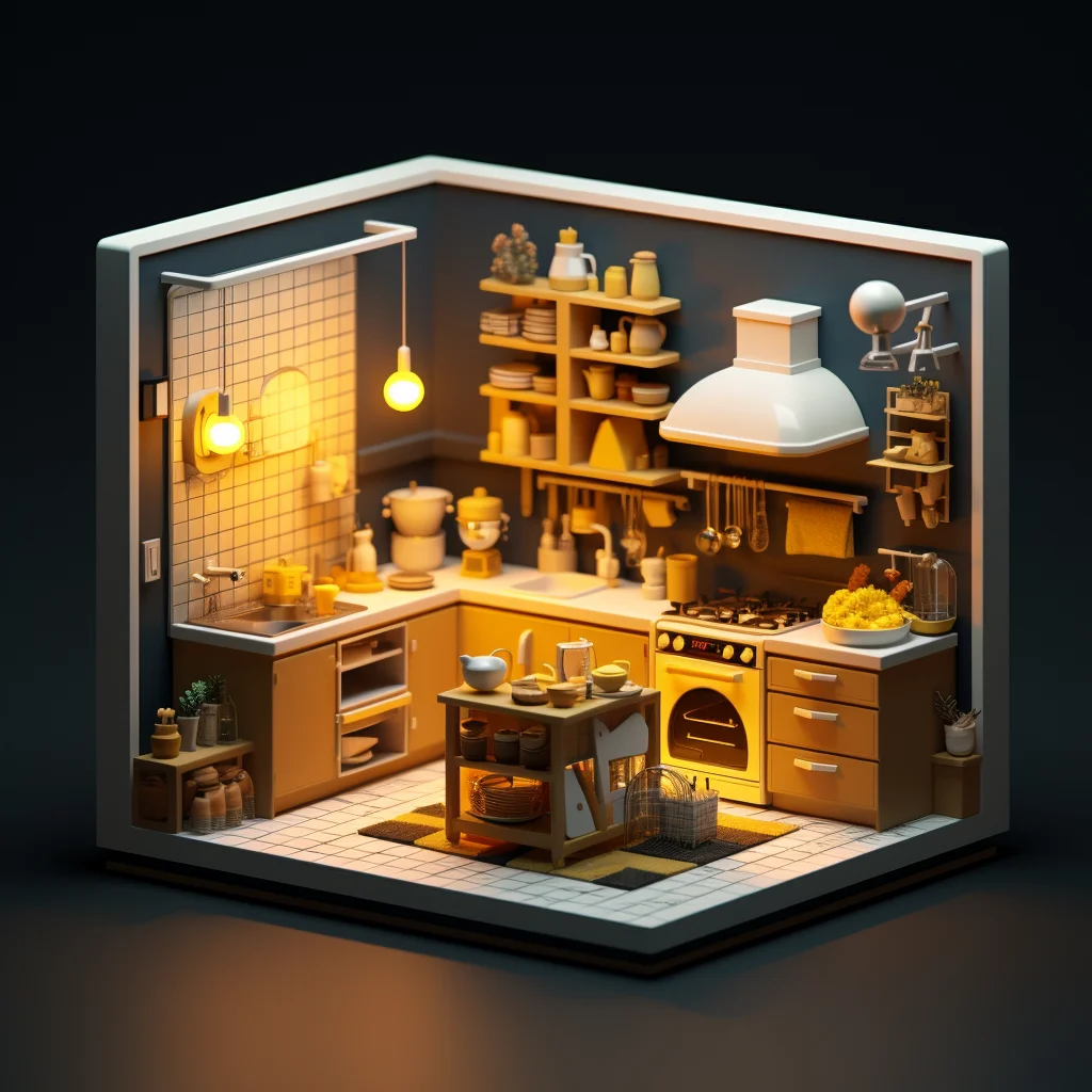 indoor scene kitchen home 3D space model isometric