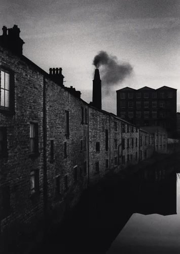 Industrial Architecture Smokestacks Reflections High Contrast Moody Cityscape
