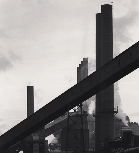 Industrial Chimneys High Contrast Dramatic Atmospheric Cityscape