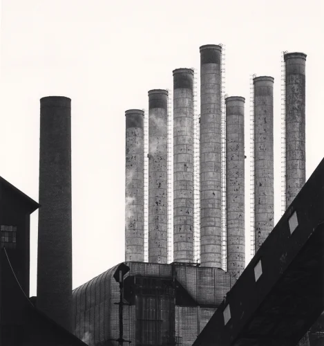 Industrial Chimneys High Contrast Textured Dramatic Cityscape