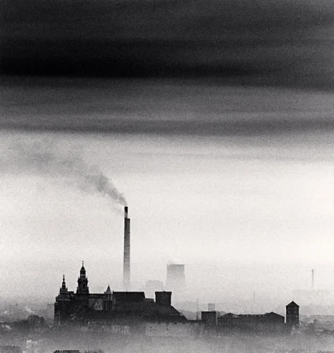 Industrial Cityscape Foggy Dramatic High Contrast Atmospheric Mysterious