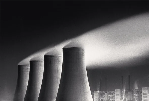 Industrial Cooling Towers High Contrast Dramatic Atmospheric Cityscape