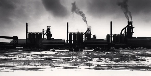 Industrial Factory Smokestacks High Contrast Moody Cityscape
