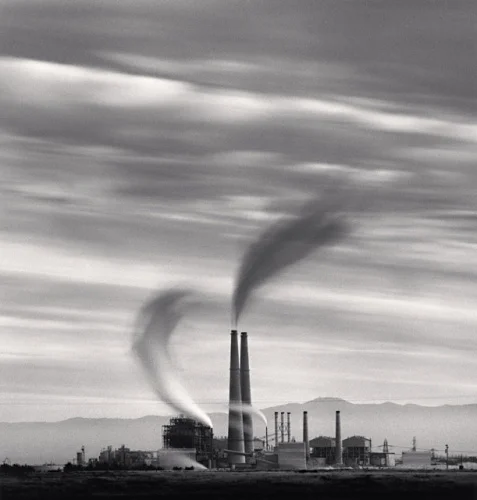 Industrial Landscape Smokestacks High Contrast Dramatic Atmospheric