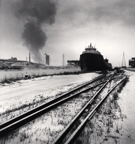 Industrial Landscape Snowy Tracks Smoke Atmospheric High Contrast