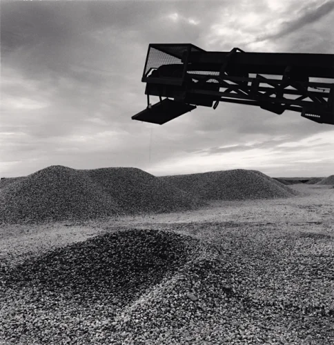 Industrial Machinery Gravel Piles High Contrast Dramatic Landscape