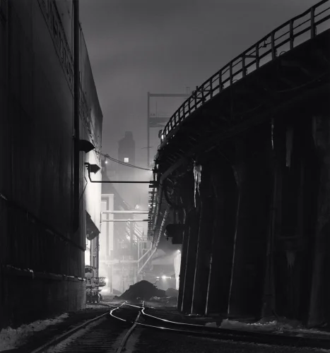Industrial Nighttime High Contrast Dramatic Atmospheric Cityscape