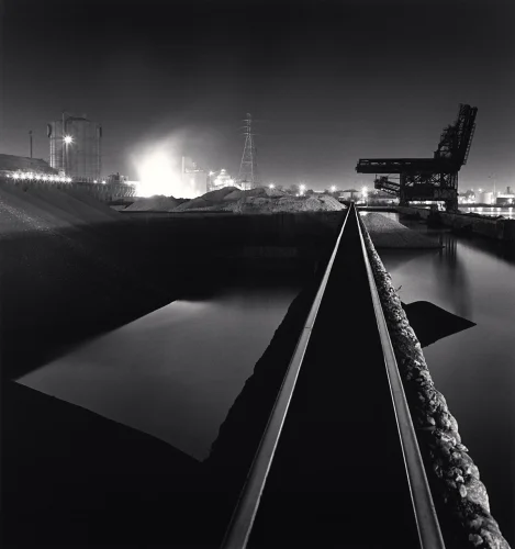 Industrial Nighttime High Contrast Minimalist Mysterious Cityscape