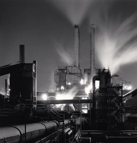 Industrial Nighttime High Contrast Dramatic Atmospheric Cityscape