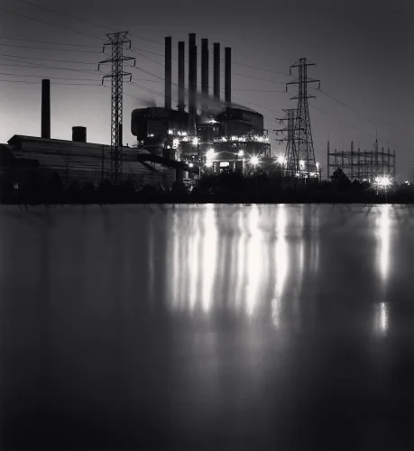 Industrial Nighttime Reflections High Contrast Mysterious Cityscape