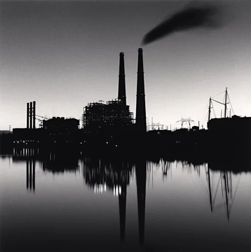 Industrial Silhouettes High Contrast Reflective Mysterious Cityscape
