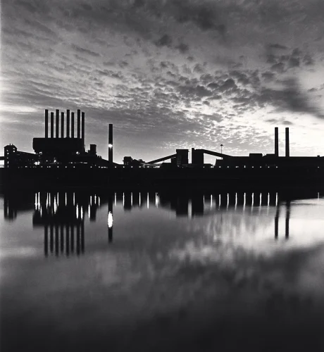 Industrial Silhouettes Reflective Water High Contrast Dramatic Cityscape