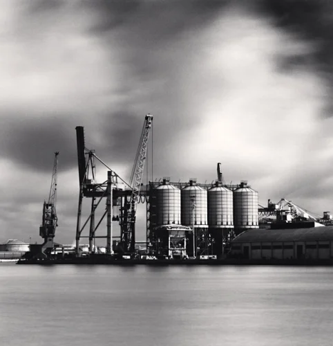 Industrial Silos Cranes Monochrome High Contrast Dramatic