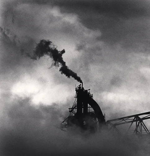 Industrial Structure Smokestack Foggy High Contrast Atmospheric Cityscape