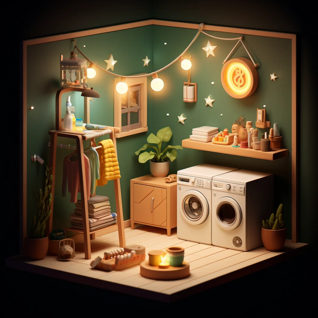 isometric indoor machine washing laundry space room home scene model 3D