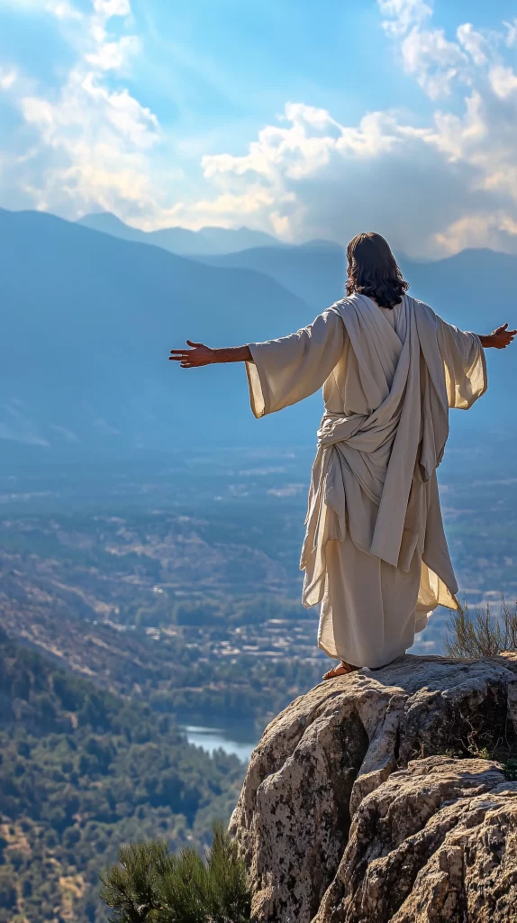 Jesus Ascension Blue Sky Mountains