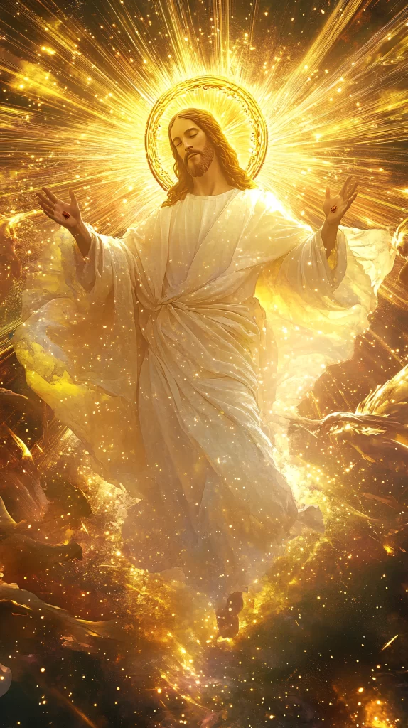 Jesus Ascension Golden Light Sky 29