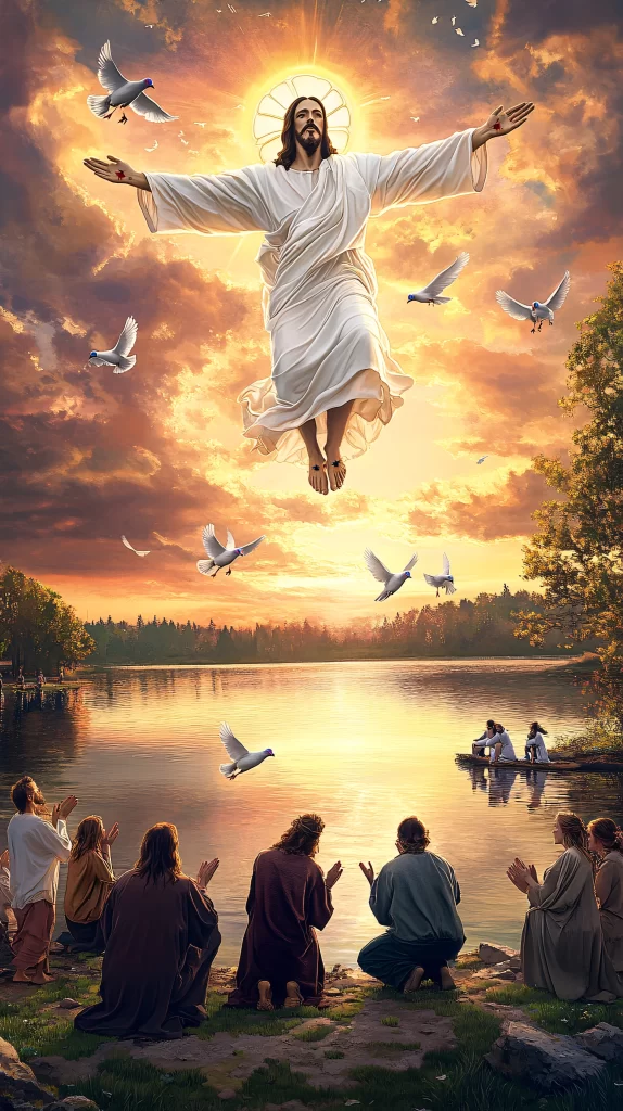 Jesus Ascension Golden Light Sky 56