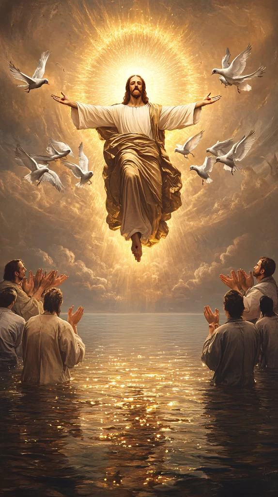 Jesus Ascension Golden Light Sky 62