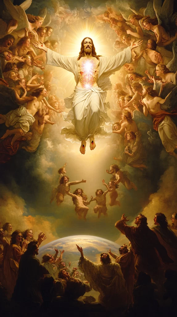 Jesus Ascension Golden Light Sky 67