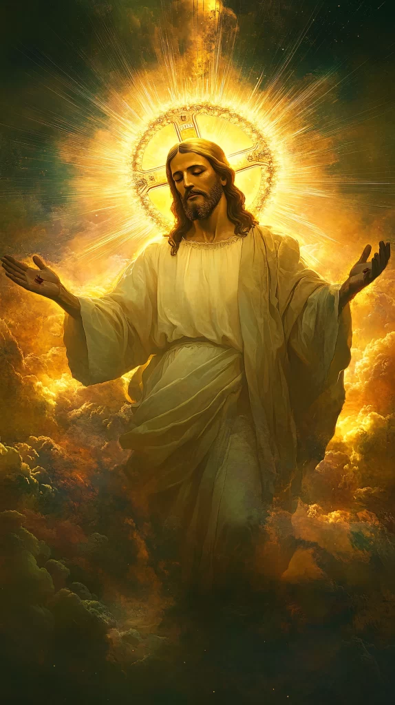 Jesus Ascension Golden Light Sky 115