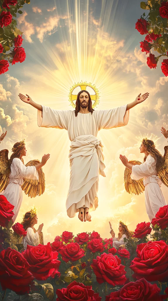 Jesus Ascension Golden Light Sky 125
