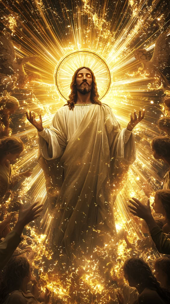 Jesus Ascension Golden Light Sky 129