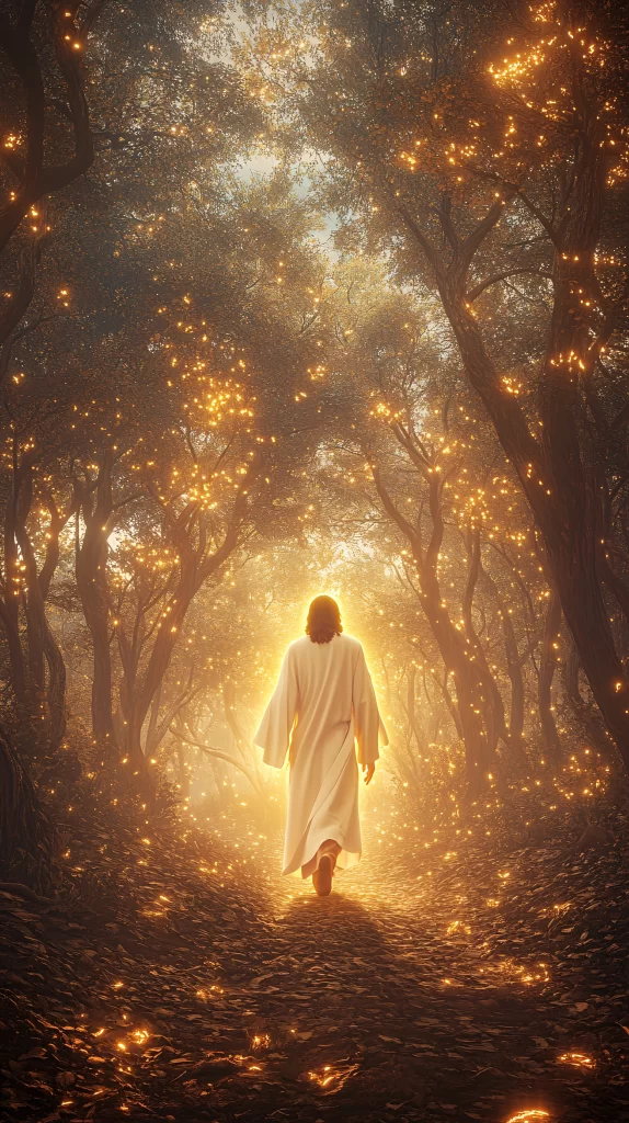 Jesus Ascension Golden Light Trees