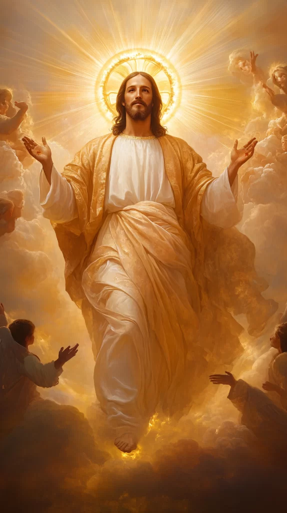Jesus Ascension Golden Light Sky 142