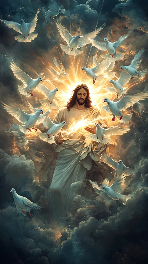 Jesus Ascension Golden Light Sky 164