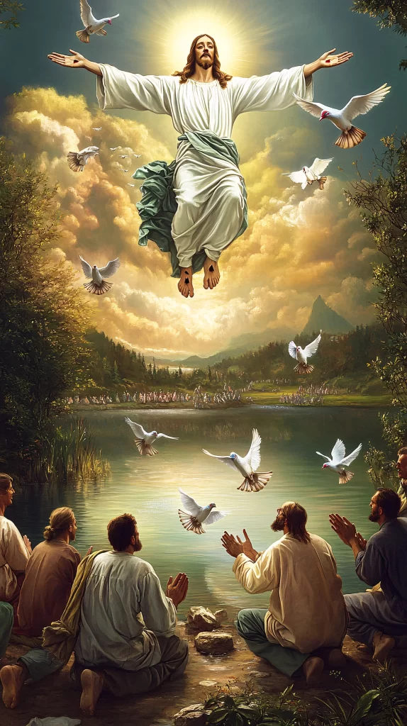 Jesus Ascension Golden Light Sky 184
