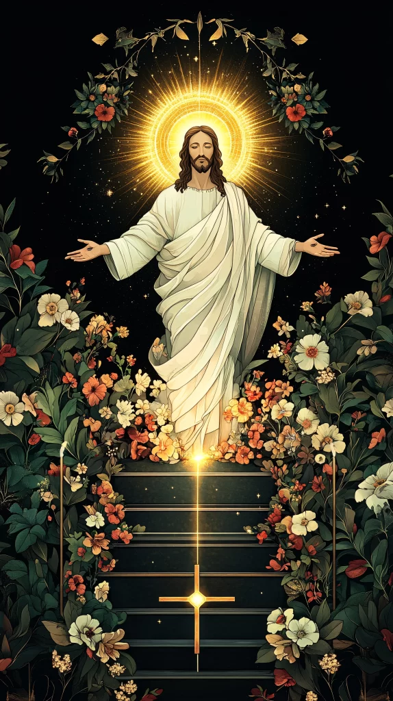 Jesus Ascension Golden Light Cross
