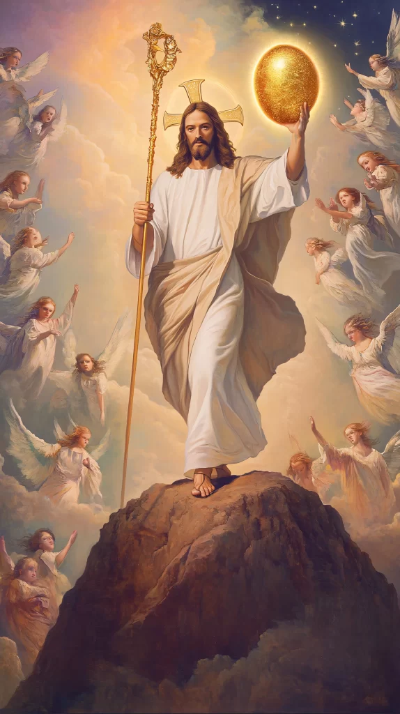 Jesus Ascension Golden Light Sky 240