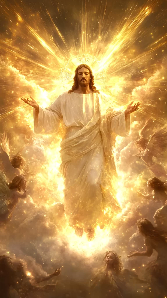 Jesus Ascension Golden Light Sky 255