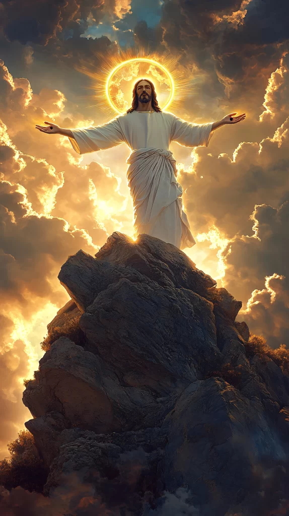 Jesus Ascension Golden Light Sky 277