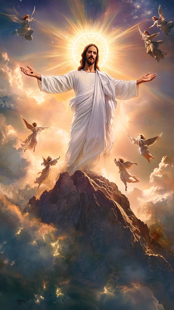 Jesus Ascension Golden Light Sky 336